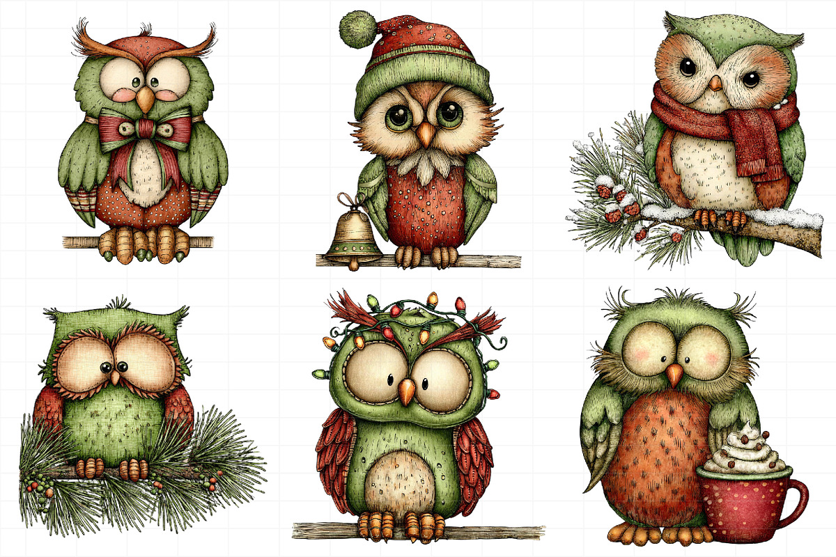 Whimsical Christmas Owl Clipart Bund, an Illustration by Daily.Designs (Photo 4 of 5)