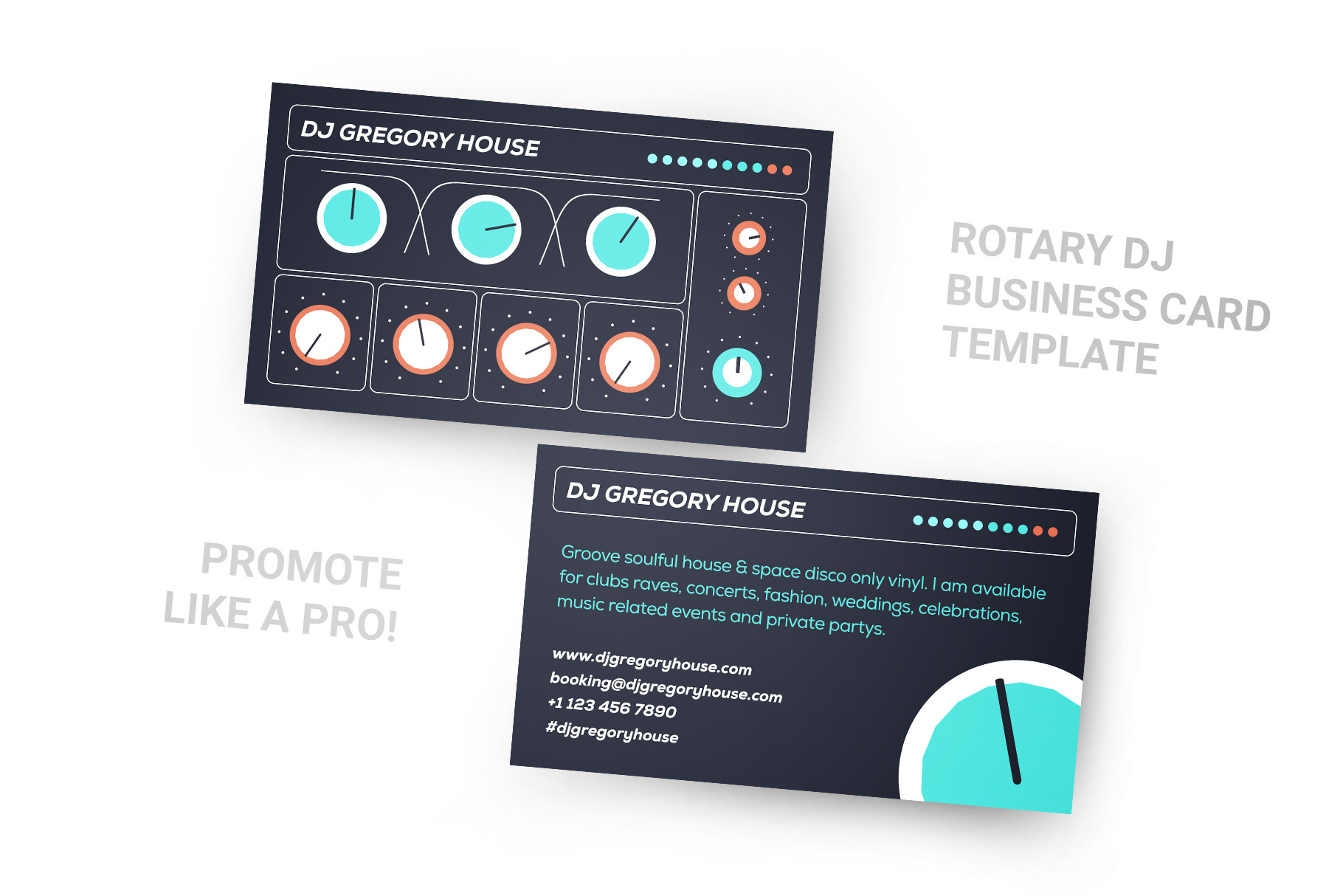 Rotary Dj Business Card Psd Template by Vinyljunkie  Creative Market