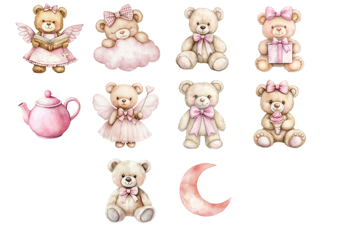 Watercolor Pink Teddy Bear Clipart, a Seasonal Illustration by Design Market (Photo 4 of 4)