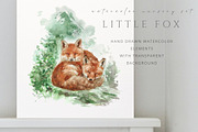 Little Fox Watercolor Nursery Set, an Animal Illustration by Kolorata Art (Thumbnail 2 of 6)