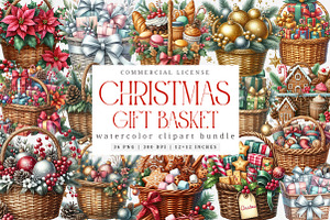 Christmas Gift Basket Clipart Bundle, an Illustration by SinaCreation