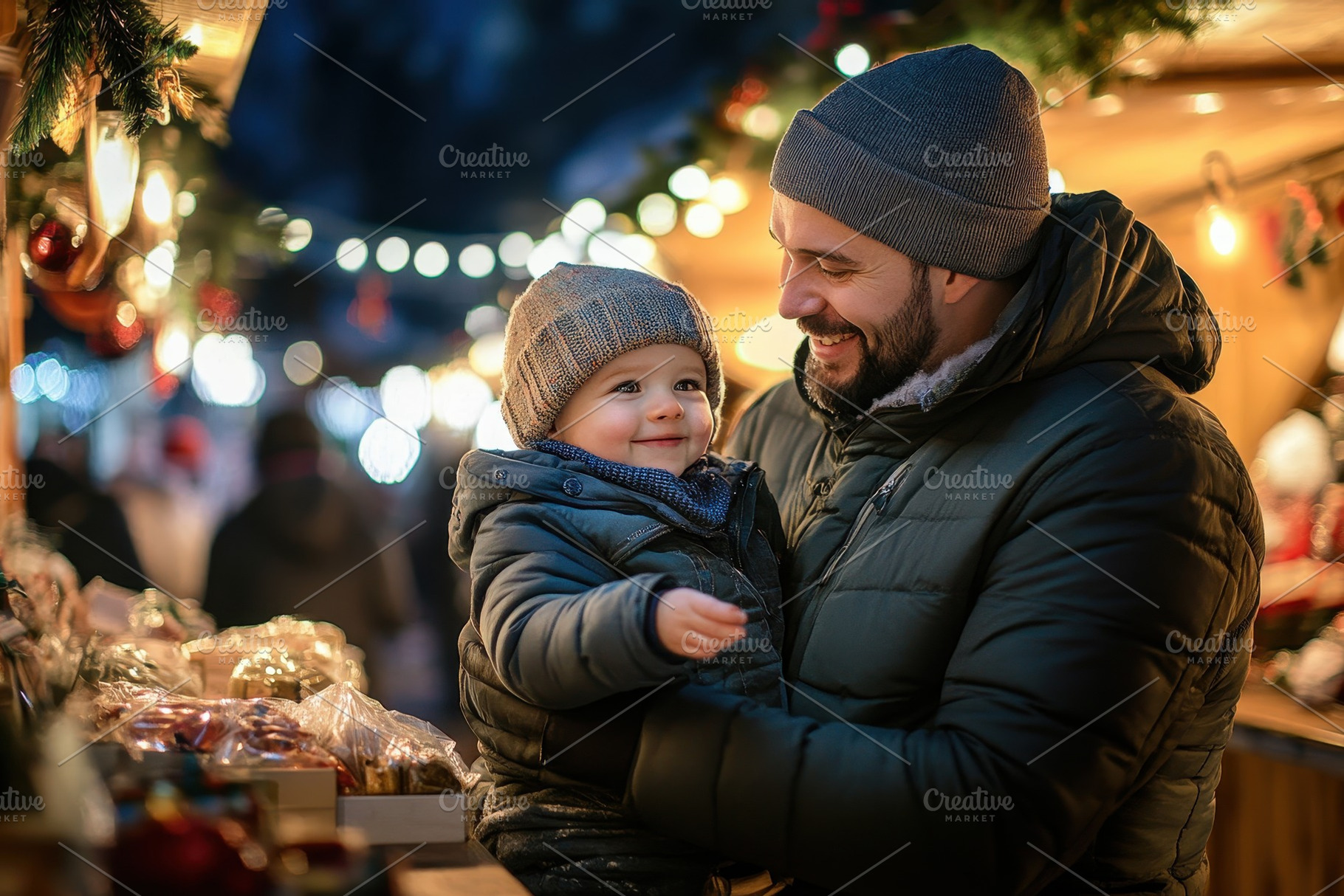 Father & child in the holiday spirit, a Photo by Pavel_design