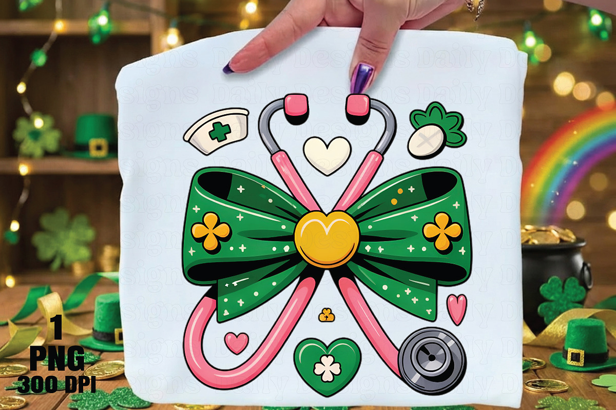 St. Patrick’s Day Nurse Bow PNG, an Illustration by Daily.Designs (Photo 1 of 5)