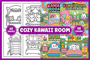 Bold Easy Cozy Kawaii Room Coloring, an Animal Illustration by Ink Gallery
