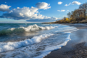 Ocean waves roll towards the pebbled shoreline under a cloudy sky in late after, a Nature Photo by AlyaAnd