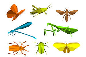 Insects In Origami Paper Elements