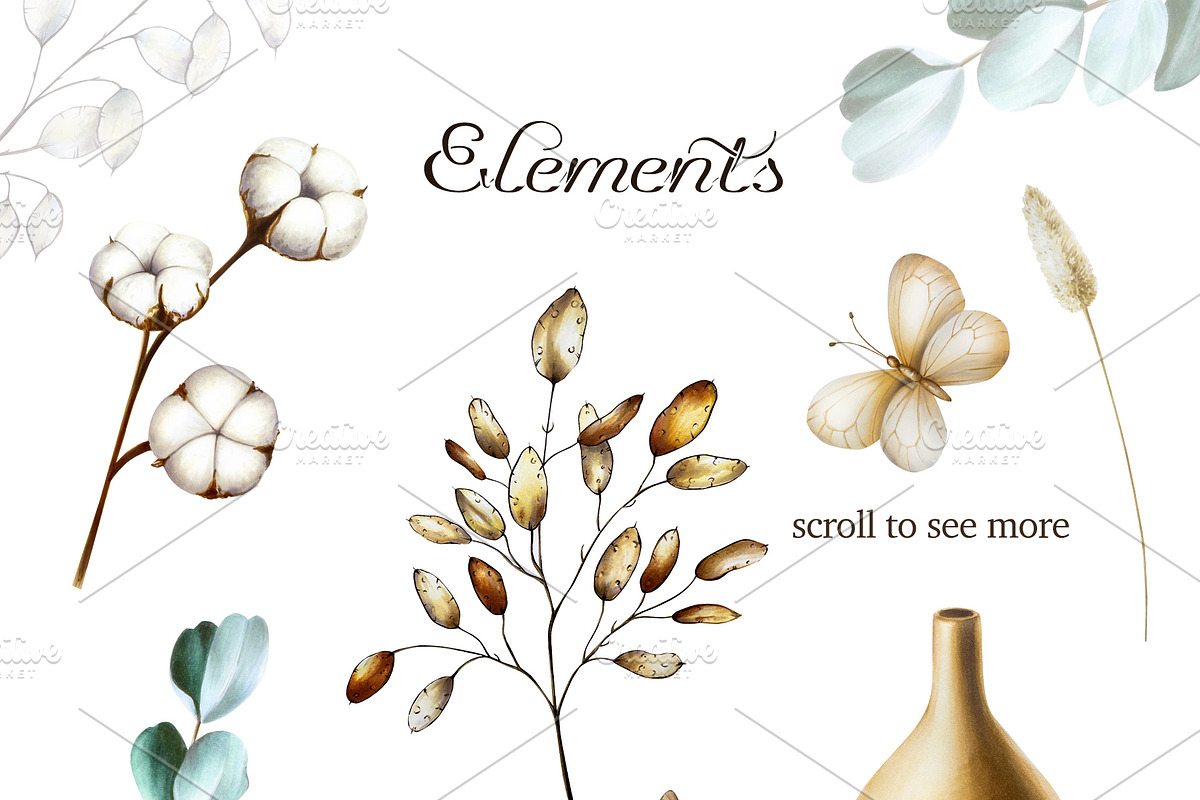 Bohemian garden hand drawn clipart, a Decorative Illustration by Navenzeles (Photo 3 of 14)