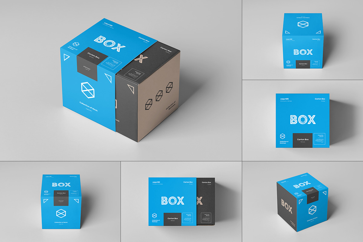 Carton Box Mockup 100x100x100 & Wrap, a Packaging Mockup by Yogurt86 (Photo 1 of 8)