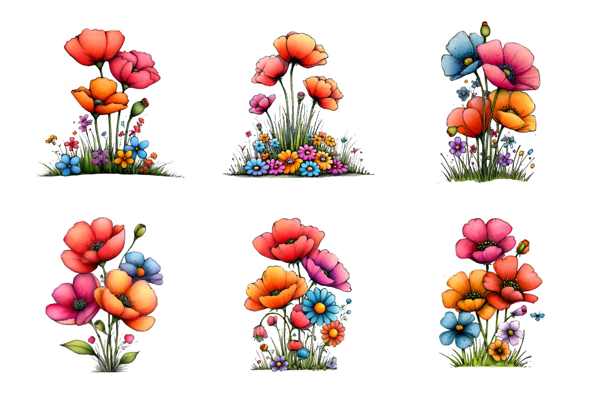 Spring Meadow Poppies Clipart Bundle, an Illustration by GatewayDesign (Photo 2 of 5)