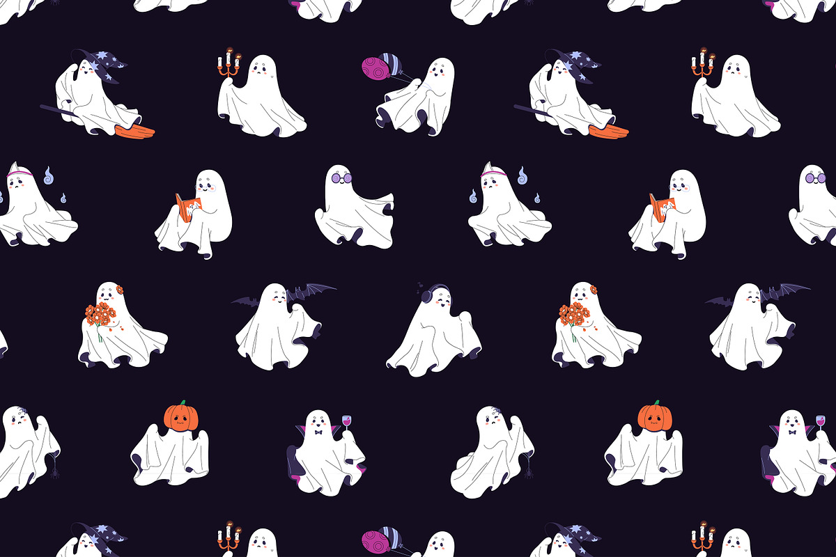 Halloween ghosts set + templates, a Seasonal Illustration by PaperTrident (Photo 6 of 9)