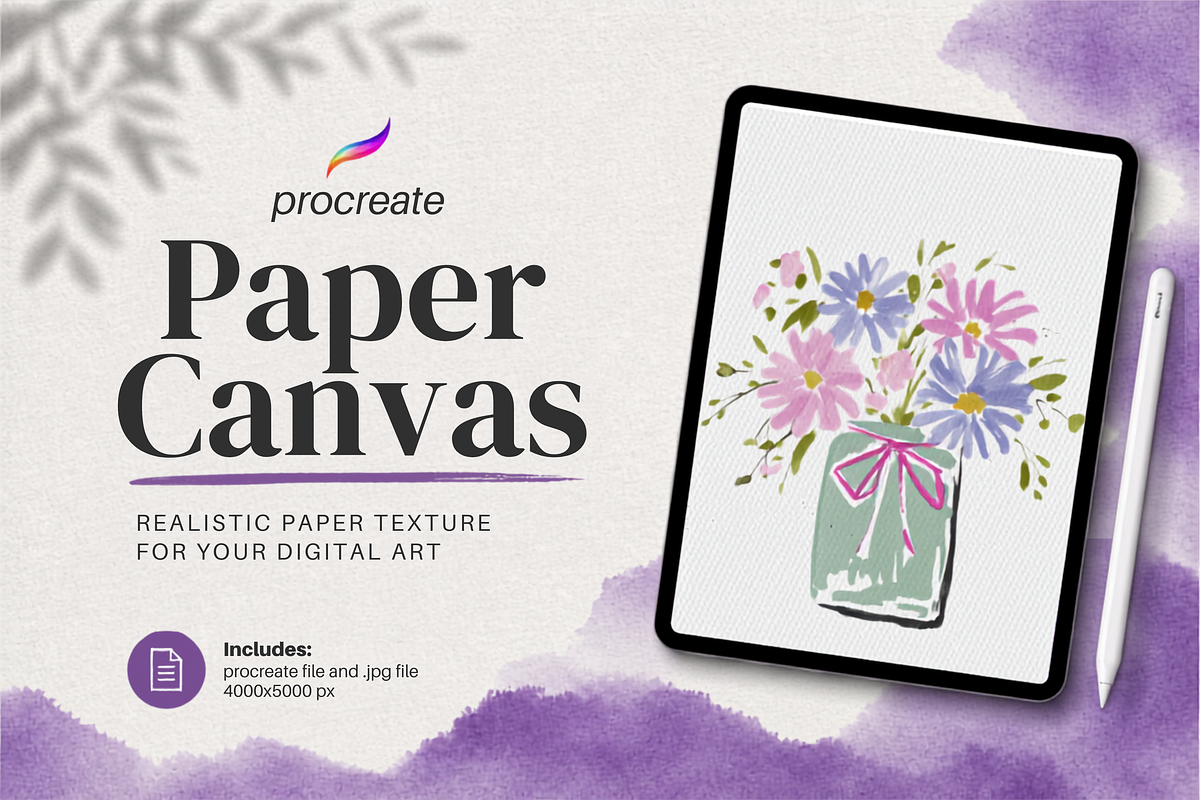 Procreate Watercolor Paper Canvas, a Layer Style Add-On by Wicked Creative (Photo 1 of 7)