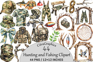 Hunting and Fishing Clipart, an Illustration by CitraGraphics