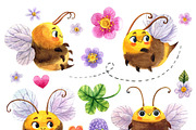 Watercolor Cute Bees, an Animal Illustration by KatBranchArt (Thumbnail 2 of 5)