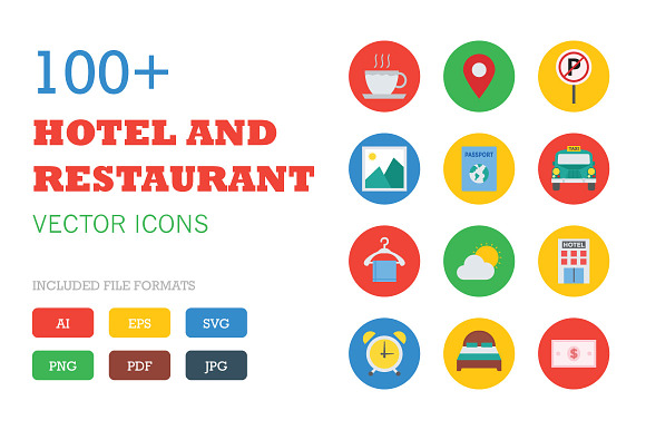 100 Flat Hotel And Restaurant Icons