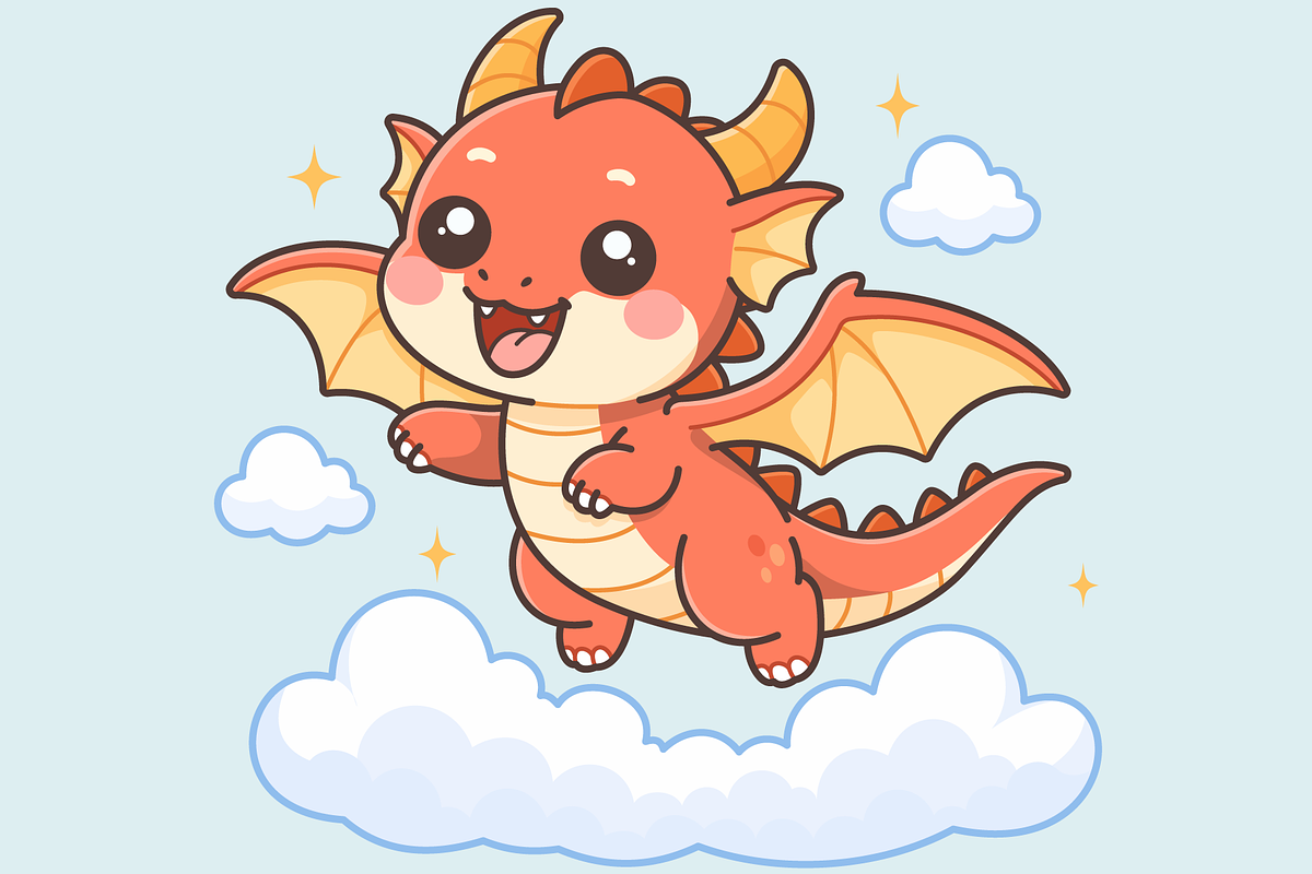 Dragon Flying in the Sky Cartoon, an Animal Illustration by Artpon Illustration (Photo 2 of 3)