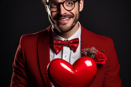 Portrait of charming man holding flowers and heart, a Person Photo by Natalia Klenova's Shop