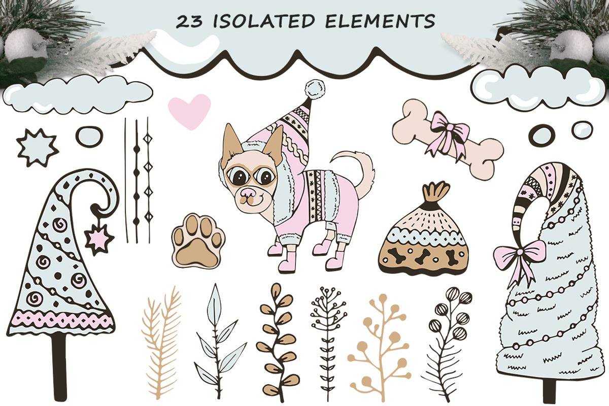 Christmas Sketches - set witn dog, an Animal Illustration by Kseniya_design (Photo 2 of 5)
