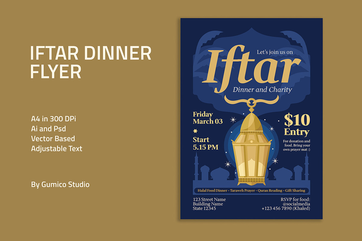 Iftar Dinner Flyer, a Flyer Template by Gumico Studio. (Photo 1 of 3)