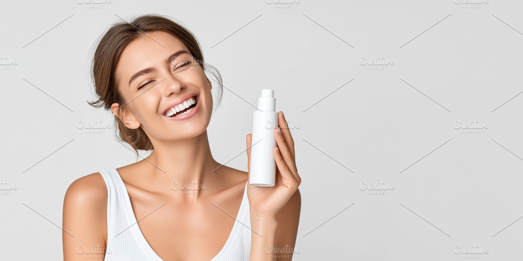 Happy woman smiling and holding, a Beauty & Fashion Photo by MistyDay