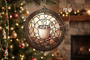 Stained Glass Hot Cocoa Ornament, a Seasonal Illustration by CrexoraLab
