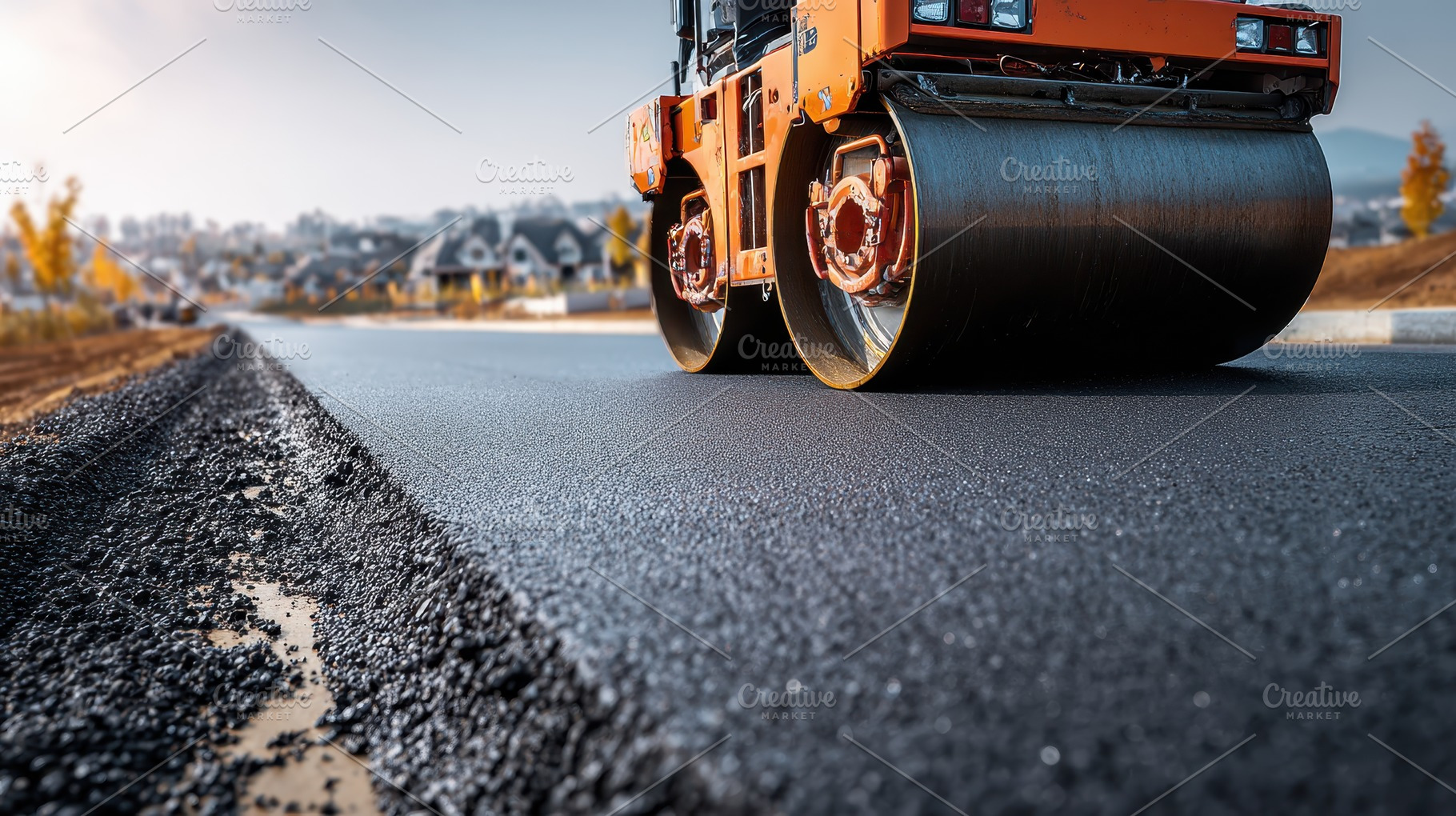 Road construction asphalt roller new, a Photo by Pixeness Studio