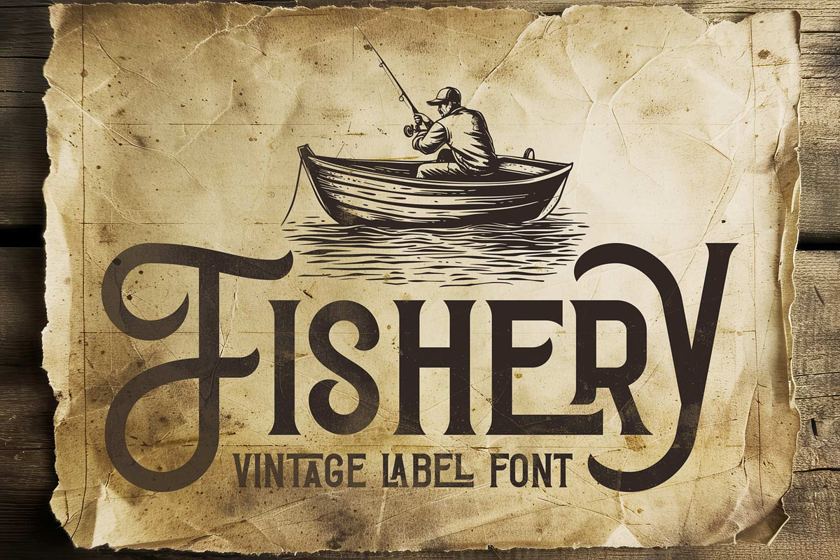Fishery Vintage Label Font, a Serif Font by JumboDesign (Photo 1 of 5)