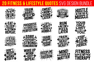 20 Fitness & Lifestyle Quotes SVG De, an Object Graphic by himelgfx