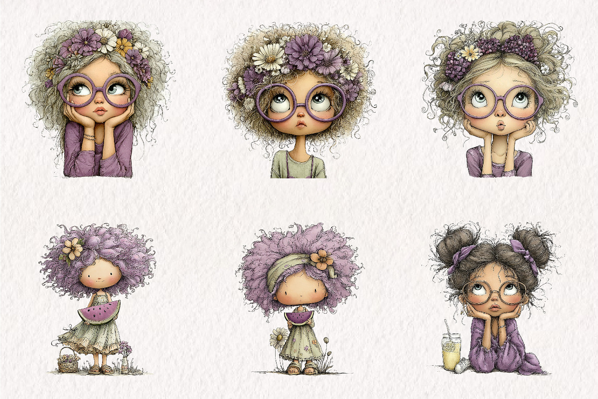 Whimsical Summer Girls Clipart, an Illustration by CreationArt (Photo 5 of 7)