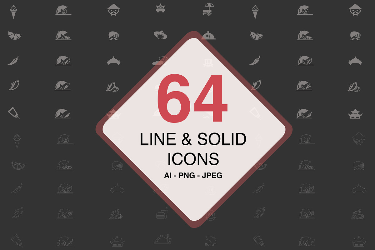 64 Line & Solid Food Icons, a Solid Icon by Designbase (Photo 1 of 6)