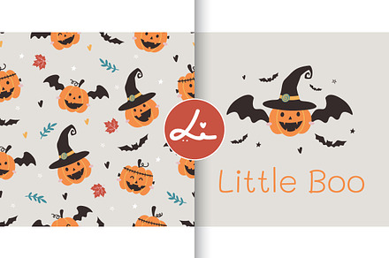Seamless pattern with cute pumpkins, a Seasonal Illustration by lindoet23