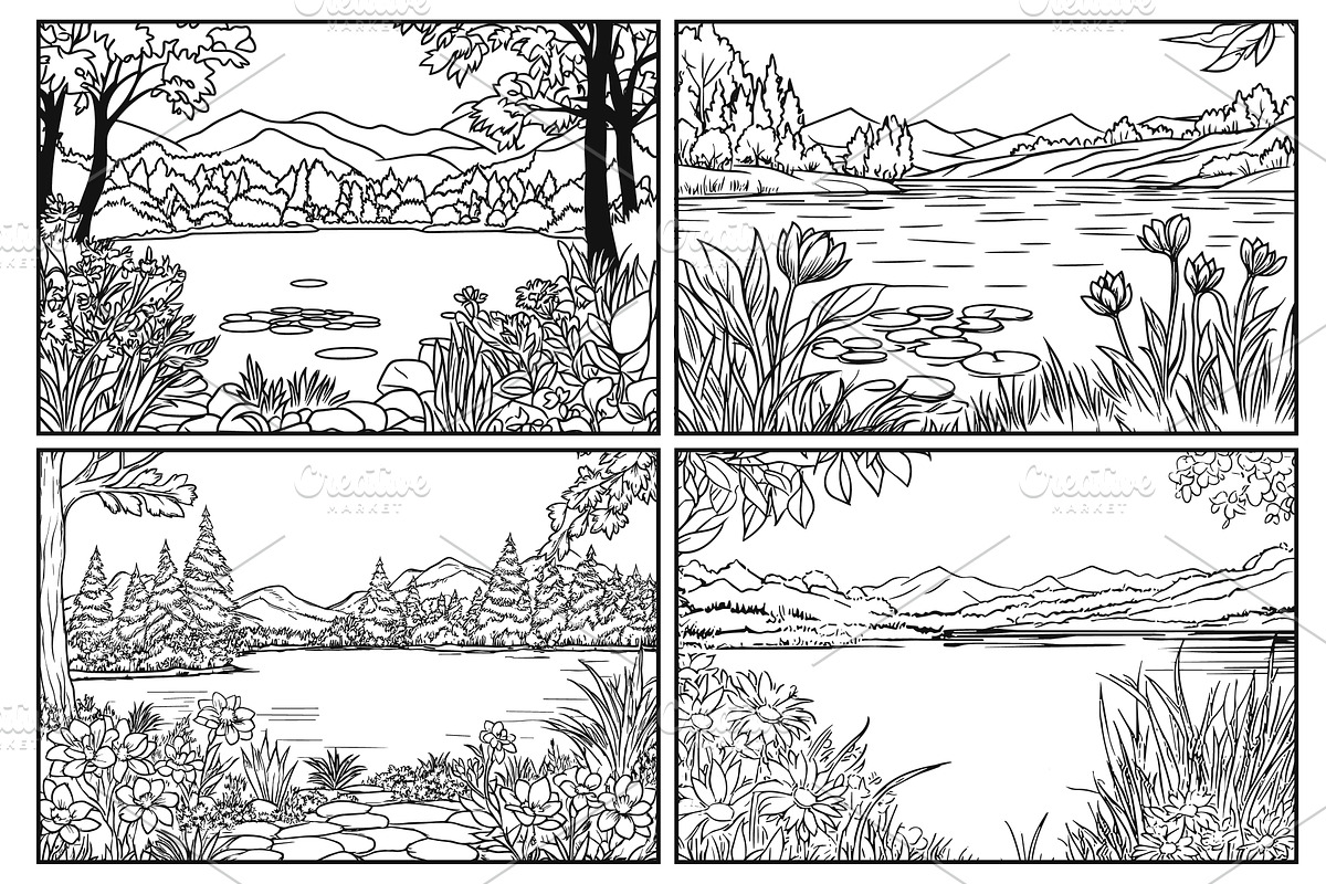 Outlined landscape of nature, an Illustration by Valerie Bodnar