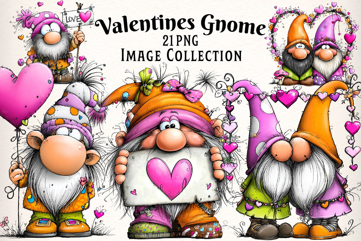 Quirky Valentines Gnome Clipart, an Illustration by Dream Creation (Photo 1 of 6)