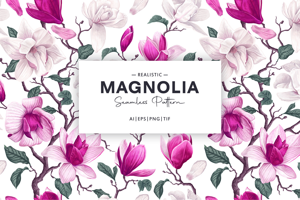 Realistic Seamless Pattern Magnolia, a Pattern Graphic by MarynaPetrovska (Photo 1 of 16)