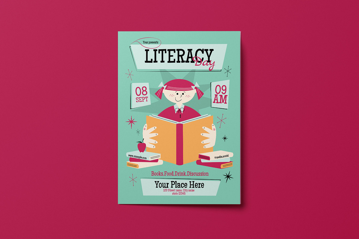 Mid Century Literacy Day Flyer Set, a Flyer Template by Artbox Studio (Photo 2 of 4)