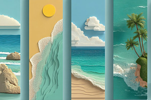 Tropical beach landscape with ocean waves, palm trees, and cloud, a Holiday Photo by José Manuel Gelpi