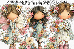 Whimsical Spring Girl Clipart Bundle, an Illustration by Canvas Craft