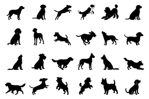 Collection of Dog Silhouettes Vector, an Animal Illustration by nandinigraphics