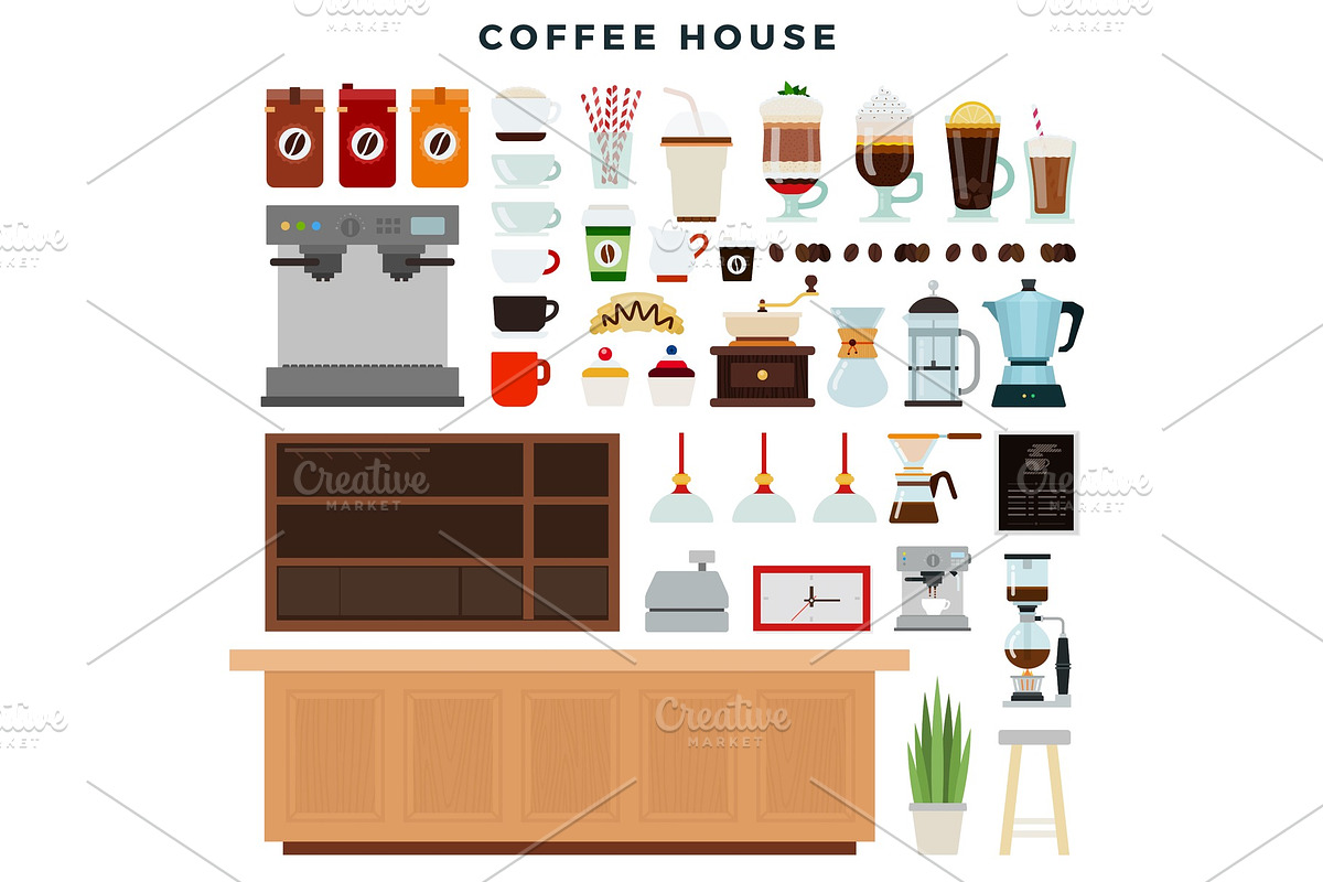 Coffee house, set of elements, a Food Illustration by Mountain Brothers