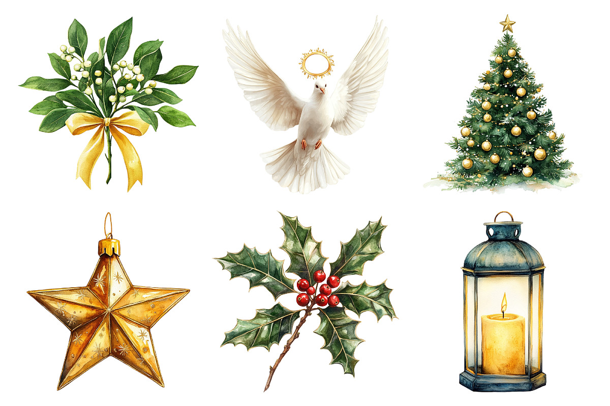 Watercolor Elegant Christmas Clipart, an Illustration by Daily.Designs (Photo 4 of 5)