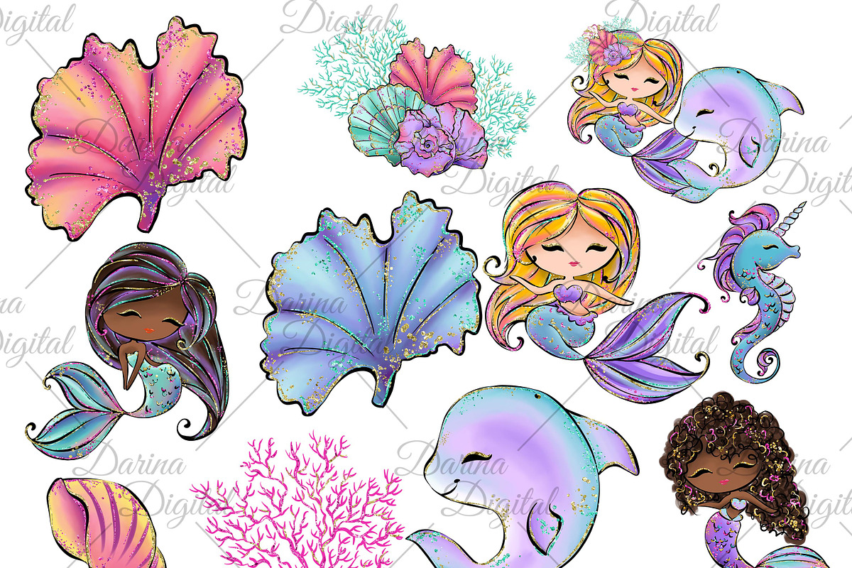 Mermaid clipart, an Animal Illustration by DarinaDigital (Photo 3 of 5)