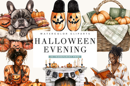Watercolor Halloween Evening Clipart