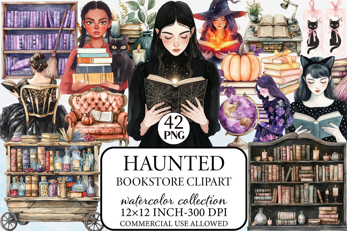 Haunted Bookstore Clipart, an Illustration by Libby Wishes (Photo 1 of 9)