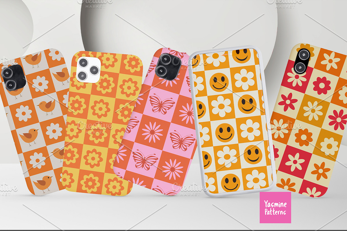 Checkered Flowers Vector Patterns, a Pattern Graphic by Yasmine Patterns (Photo 3 of 7)