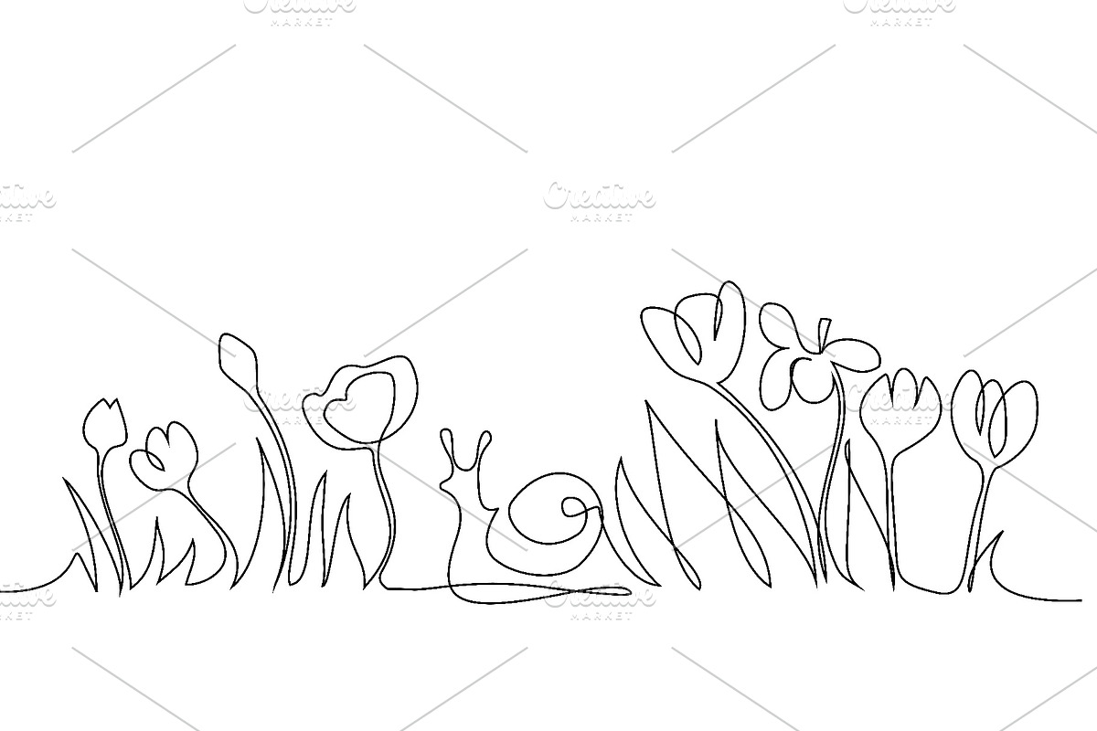 wildflowers with leaves in field, a Decorative Illustration by Valenty (Photo 1 of 3)