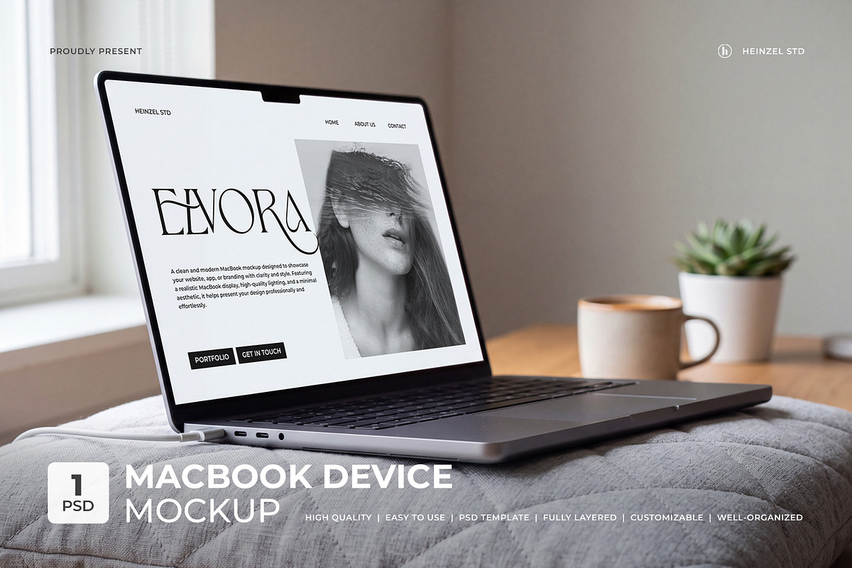 Elvora - Macbook Device Mockup, a Mac Mockup by Heinzel Std Mockup (Photo 1 of 5)