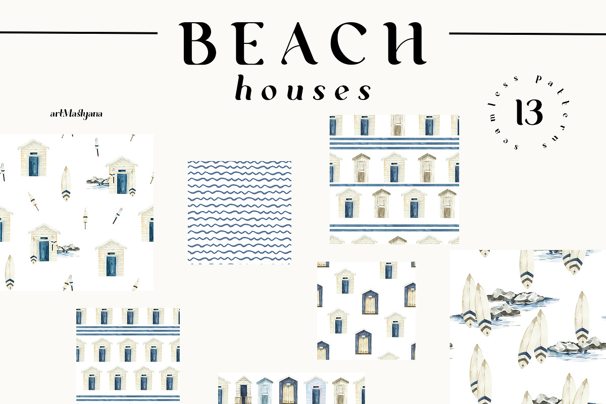 Watercolor Beach houses clipart., an Object Illustration by ArtMaslyana (Photo 5 of 8)