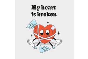Groovy sad heart. Cute red heart, an Illustration by Valerie Bodnar