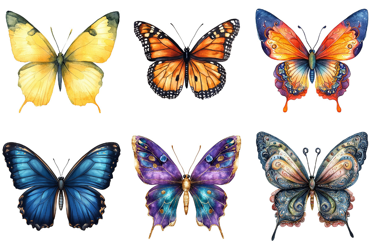 Colorful Butterflies Watercolor Set, an Illustration by Pixels.Craft (Photo 2 of 11)