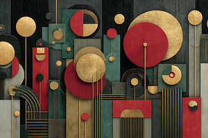 Abstract Geometric Art Gold Red Gree, a Photo by Pixeness Studio