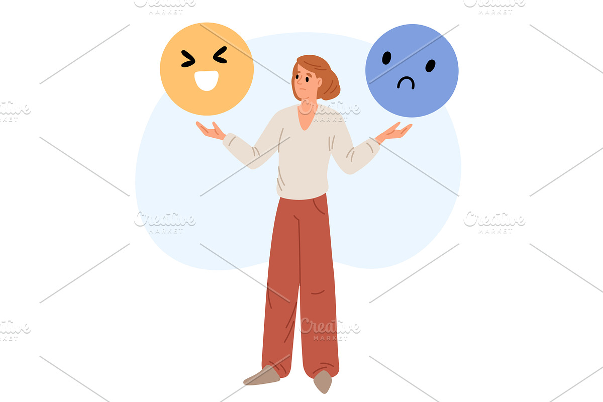 Woman tries keep balance of emotions, a Person Illustration by Vectorbuum